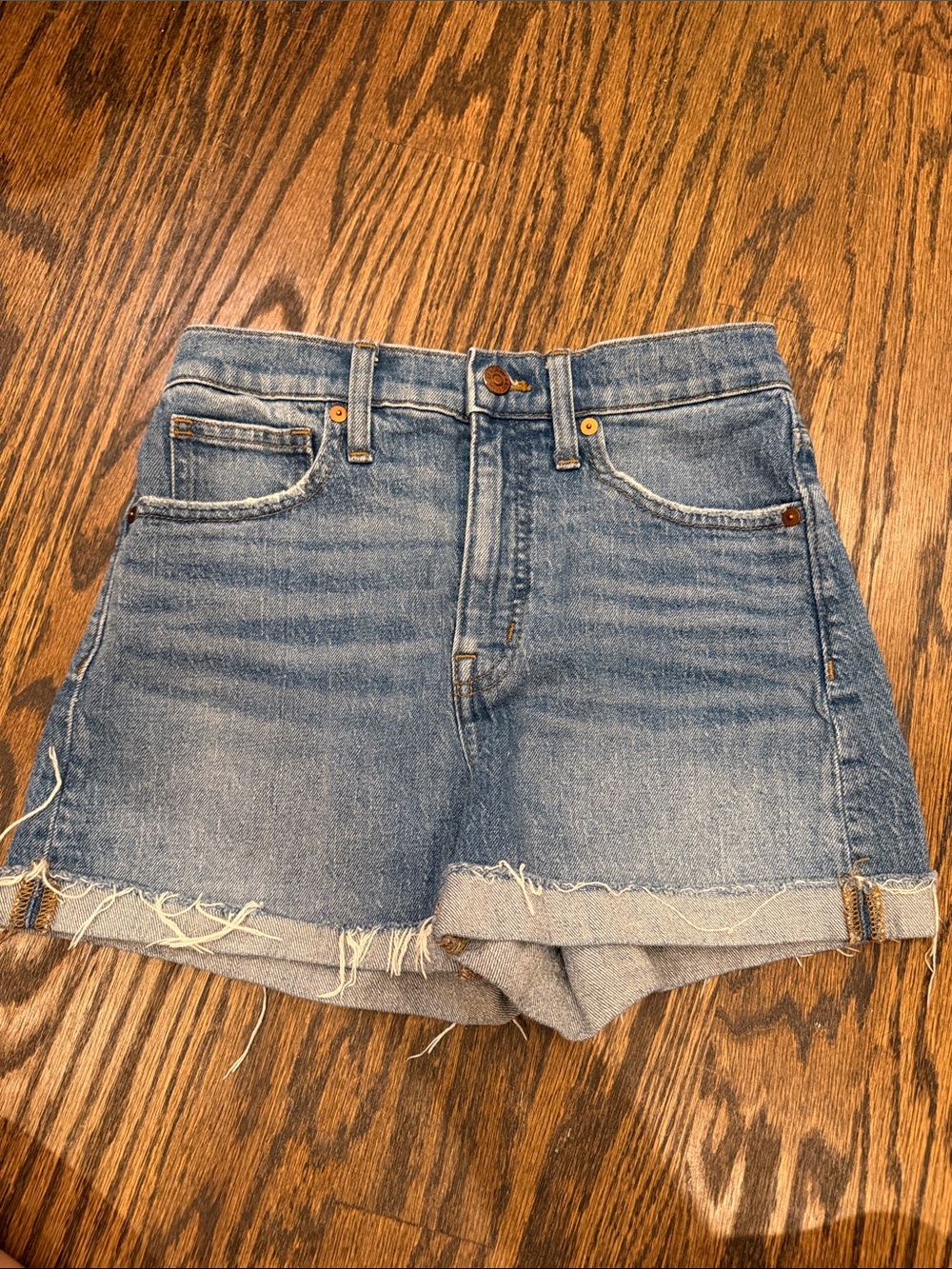 Madewell Medium Blue High-Rise Raw Hem Denim Shorts